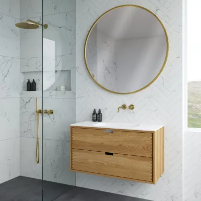 Pulcher Mood 1 PM1-110 - Ø110 cm Fog-free mirror w/light and light control, Brushed Brass