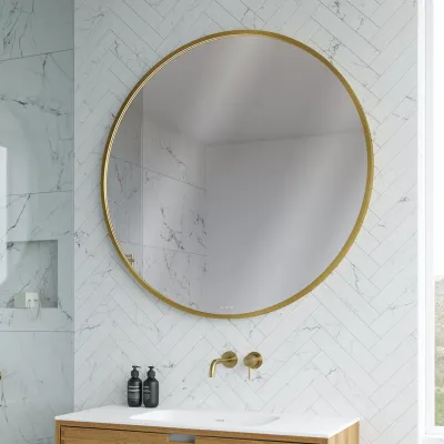 Pulcher Mood 1 PM1-110 - Ø110 cm Fog-free mirror w/light and light control, Brushed Brass
