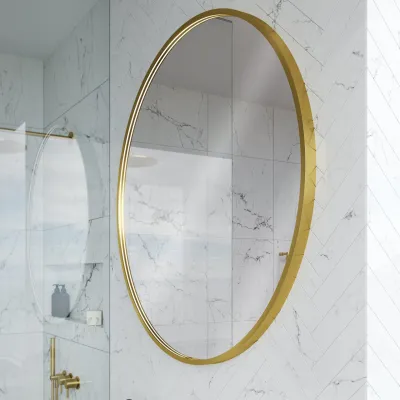 Pulcher Mood 1 PM1-110 - Ø110 cm Fog-free mirror w/light and light control, Brushed Brass
