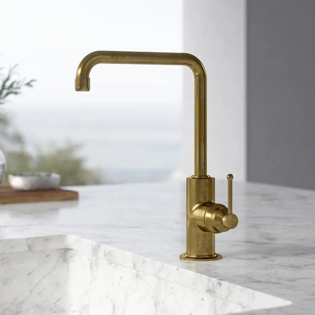 Hassel&Teudt HKV102 - Kitchen faucet w/ U200 mm swivel spout Polished Brass Natural