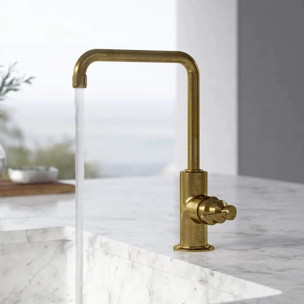 Hassel&Teudt HKV102 - Kitchen faucet w/ U200 mm swivel spout Polished Brass Natural