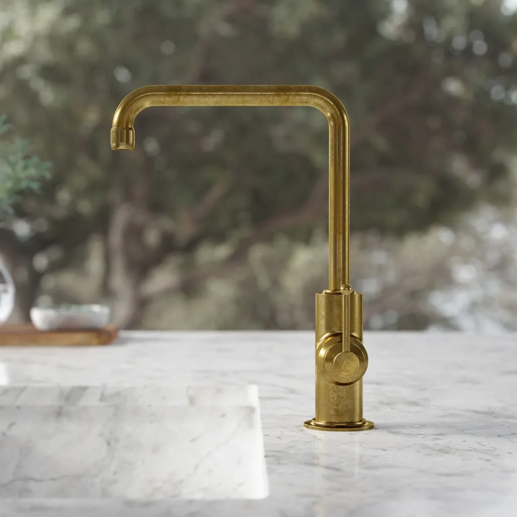 Hassel&Teudt HKV102 - Kitchen faucet w/ U200 mm swivel spout Polished Brass Natural