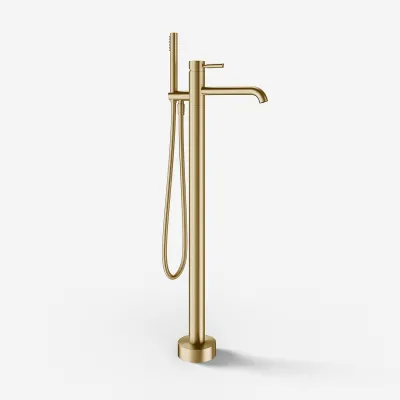 Semplice SQ2 - Freestanding bath mixer, PVD Brushed Brass