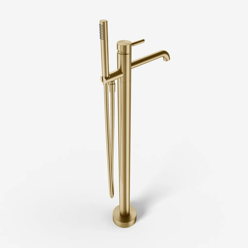 Semplice SQ2 - Freestanding bath mixer, PVD Brushed Brass
