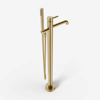 Semplice SQ2 - Freestanding bath mixer, PVD Brushed Brass