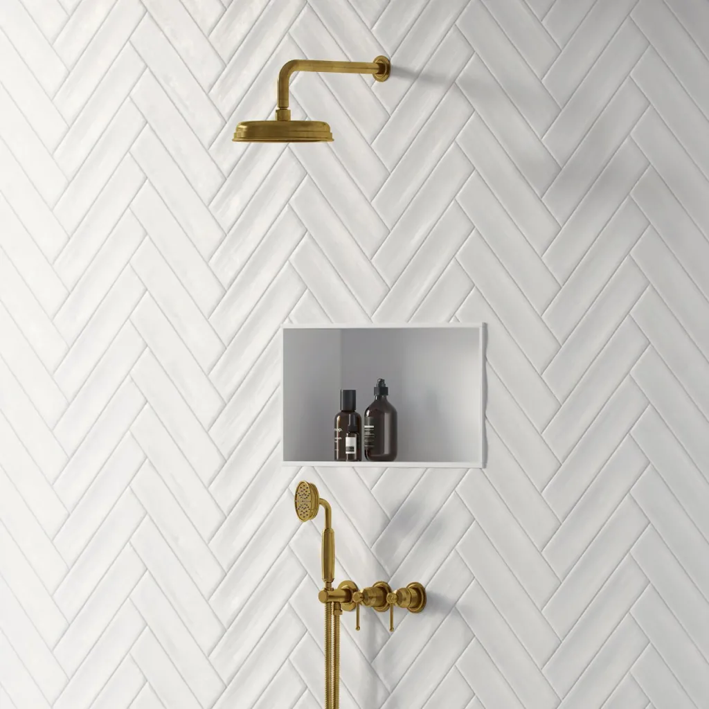 Hassel&Teudt HBR801 S01 - Shower set w/Ø21 cm. Rain DeLuxe w/EasyClean, Wall, Polished Brass Natural