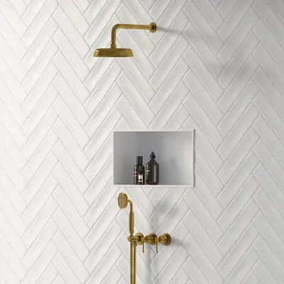Hassel&Teudt HBR801 S01 - Shower set w/Ø21 cm. Rain DeLuxe w/EasyClean, Wall, Polished Brass Natural