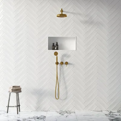 Hassel&Teudt HBR801 S01 - Shower set w/Ø21 cm. Rain DeLuxe w/EasyClean, Wall, Polished Brass Natural