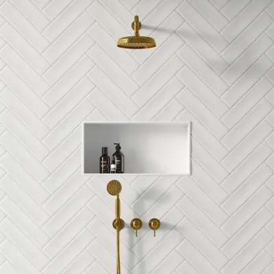 Hassel&Teudt HBR801 S01 - Shower set w/Ø21 cm. Rain DeLuxe w/EasyClean, Wall, Polished Brass Natural