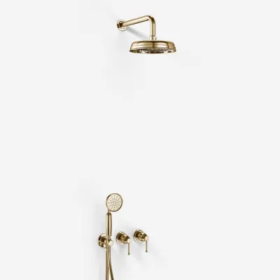 Hassel&Teudt HBR801 S01 - Shower set w/Ø21 cm. Rain DeLuxe w/EasyClean, Wall, Polished Brass Natural