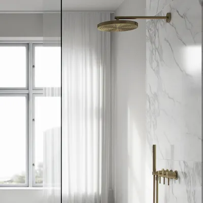 Semplice STB801 S02 - XXL Rain DeLux Ø28 cm, SmartTerm Wall, PVD Brushed Brass