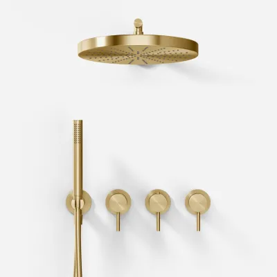 Semplice STB801 S02 - XXL Rain DeLux Ø28 cm, SmartTerm Wall, PVD Brushed Brass
