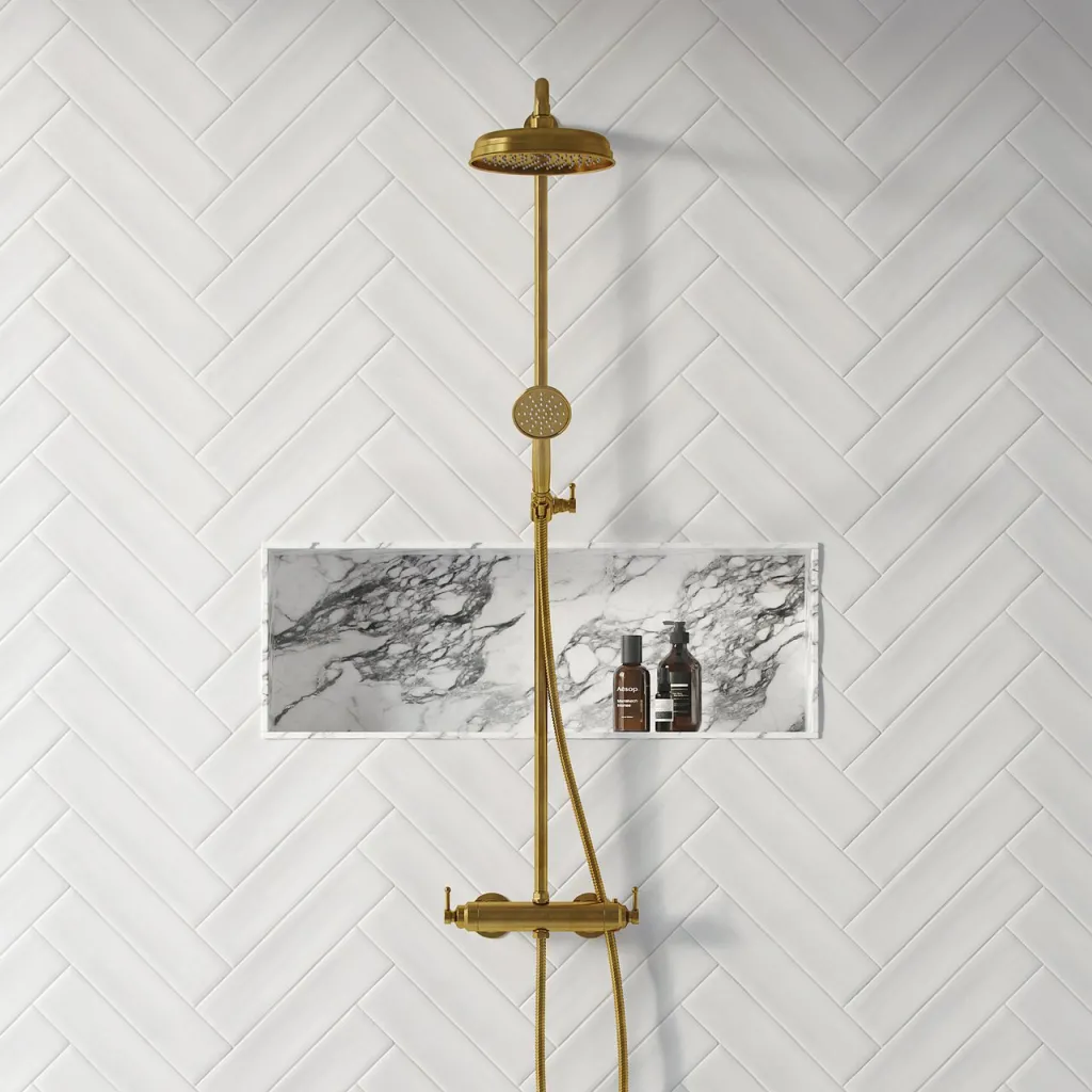 Hassel&Teudt HRL10 S01 - SmartTerm shower rod set w/Ø21 cm. Rain DeLuxe w/EasyClean, Polished Brass Natural