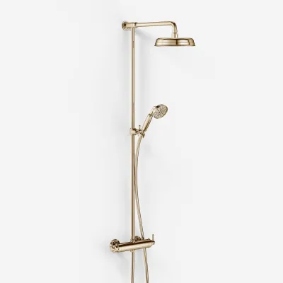 Hassel&Teudt HRL10 S01 - SmartTerm shower rod set w/Ø21 cm. Rain DeLuxe w/EasyClean, Polished Brass Natural