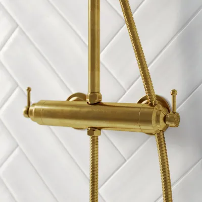 Hassel&Teudt HRL10 S02 - SmartTerm shower rod set w/Ø31 cm. Rain DeLuxe w/EasyClean, Polished Brass Natural