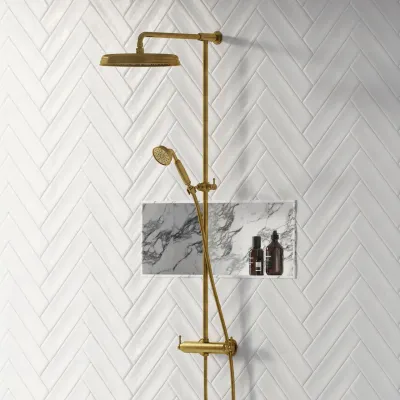 Hassel&Teudt HRL10 S02 - SmartTerm shower rod set w/Ø31 cm. Rain DeLuxe w/EasyClean, Polished Brass Natural