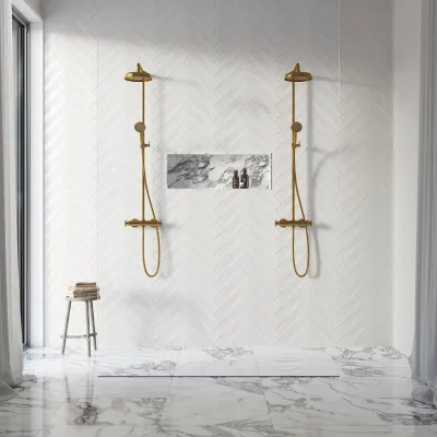Hassel&Teudt HRL10 II S01 - SmartTerm shower rod set w/Ø21 cm. Rain DeLuxe w/EasyClean, Polished Brass Natural