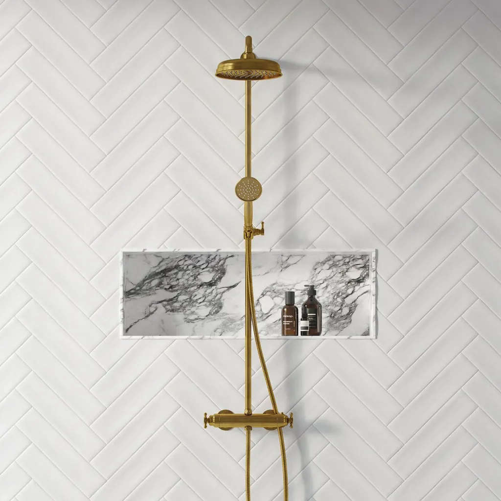 Hassel&Teudt HRL10 II S01 - SmartTerm shower rod set w/Ø21 cm. Rain DeLuxe w/EasyClean, Polished Brass Natural