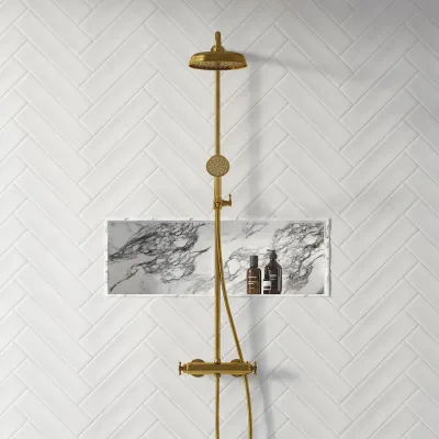 Hassel&Teudt HRL10 II S01 - SmartTerm shower rod set w/Ø21 cm. Rain DeLuxe w/EasyClean, Polished Brass Natural