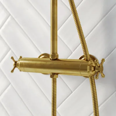 Hassel&Teudt HRL10 II S01 - SmartTerm shower rod set w/Ø21 cm. Rain DeLuxe w/EasyClean, Polished Brass Natural
