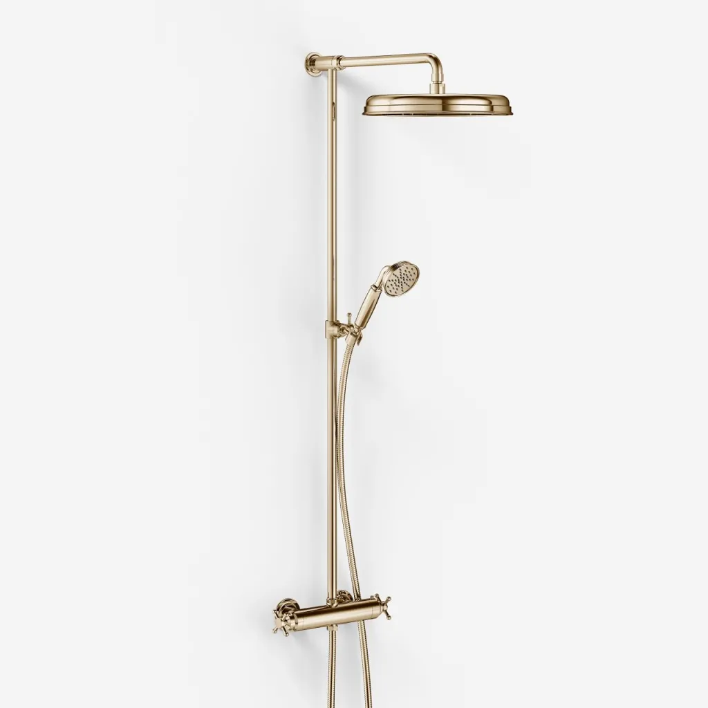 Hassel&Teudt HRL10 II S02 - SmartTerm shower rod set w/Ø31 cm. Rain DeLuxe w/EasyClean, Polished Brass Natural