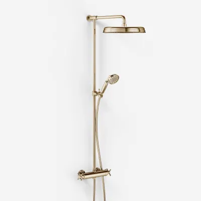 Hassel&Teudt HRL10 II S02 - SmartTerm shower rod set w/Ø31 cm. Rain DeLuxe w/EasyClean, Polished Brass Natural