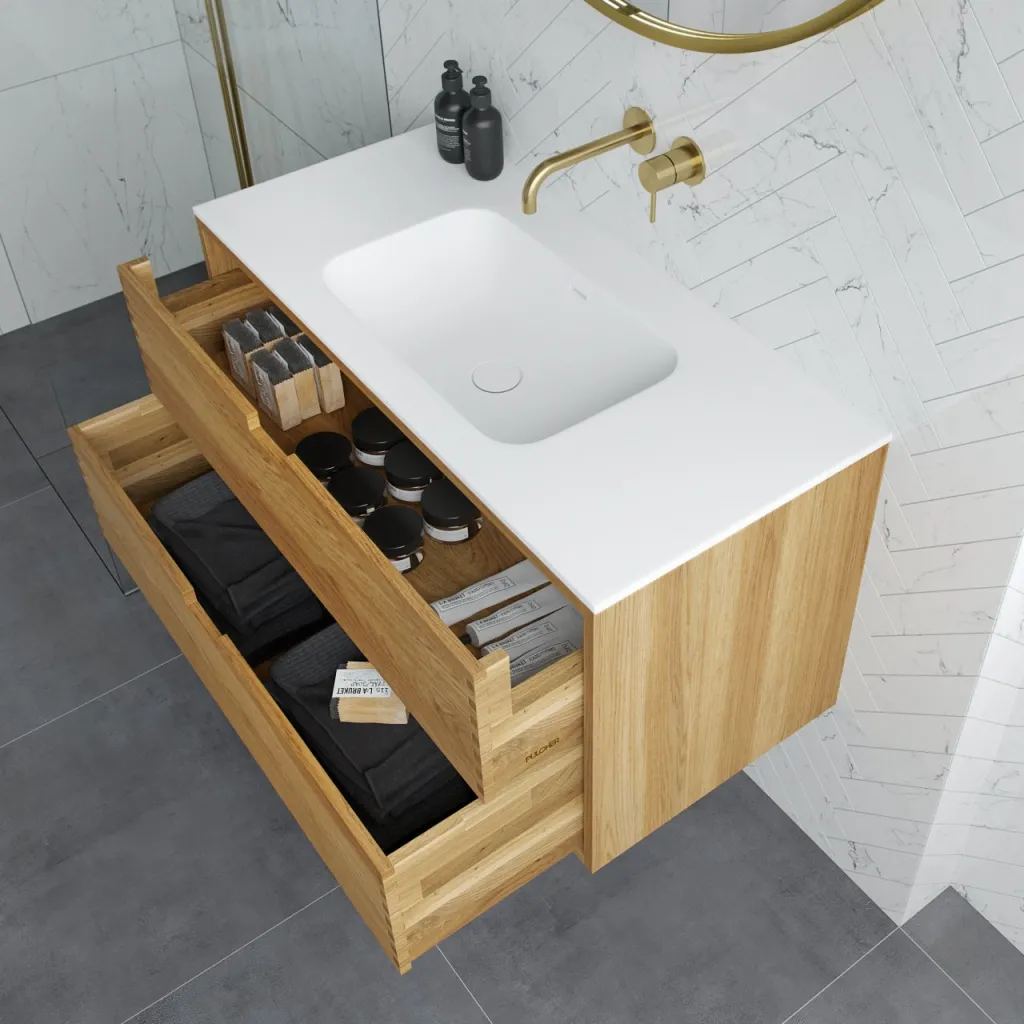 CPH Tapwork Soft 100 - MKII, Cabinetry in Natural Oak including Matt white SolidTec sink