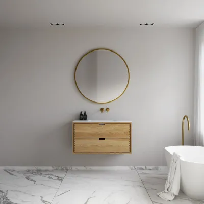 CPH Tapwork Soft 100 - MKII, Cabinetry in Natural Oak including Matt white SolidTec sink