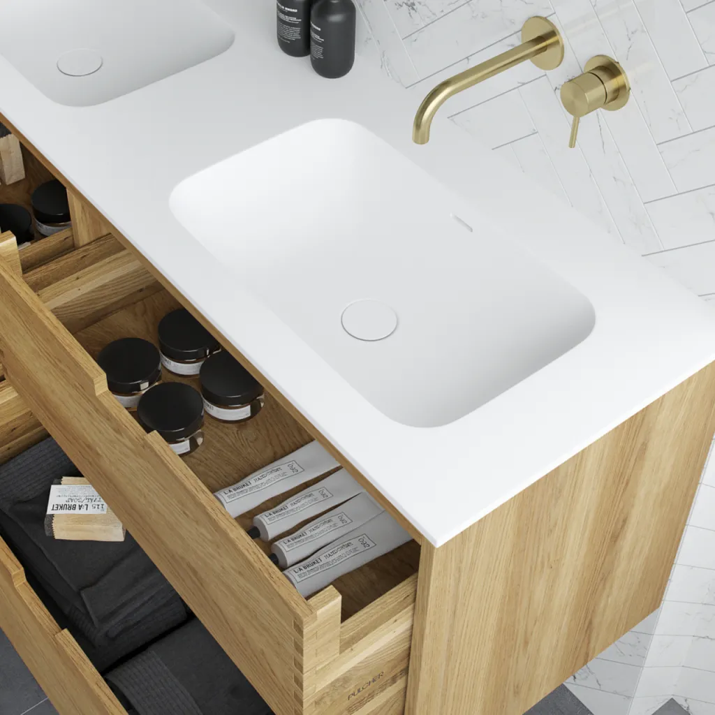 CPH Tapwork Soft 160D - MKII, Cabinetry in Natural Oak including Matt white SolidTec sink