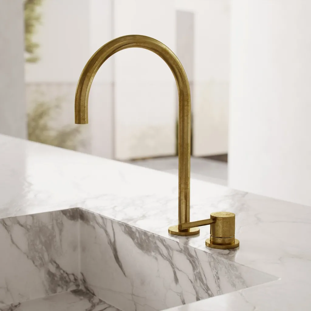 Semplice SHV405 S03 - Kitchen mixer with swivel spout, Polished Brass Natural