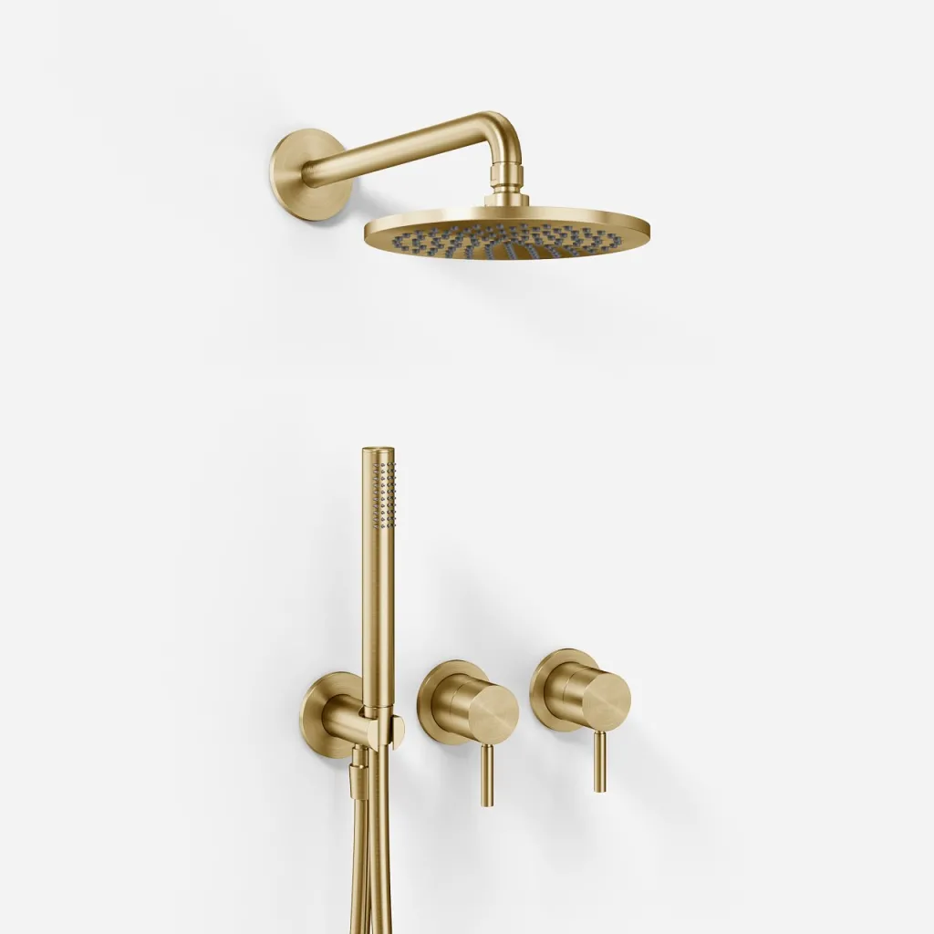 Semplice SBR801 S05 - Shower set Rain DeLuxe Ø20 cm, Wall, PVD Brushed Brass