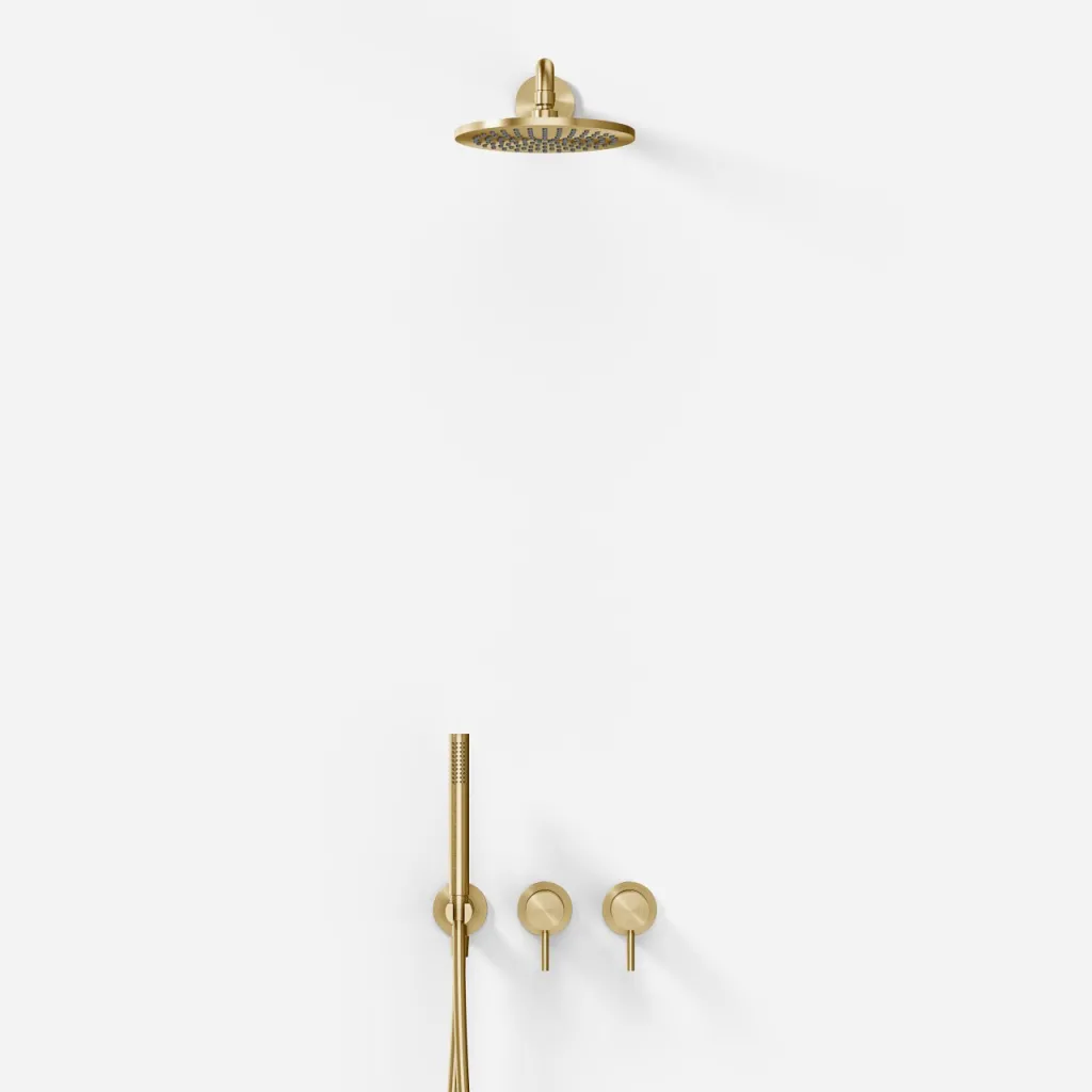 Semplice SBR801 S05 - Shower set Rain DeLuxe Ø20 cm, Wall, PVD Brushed Brass