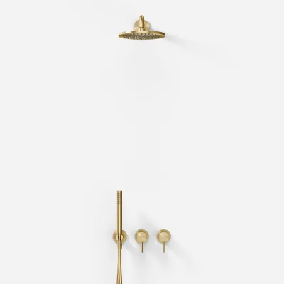 Semplice SBR801 S05 - Shower set Rain DeLuxe Ø20 cm, Wall, PVD Brushed Brass