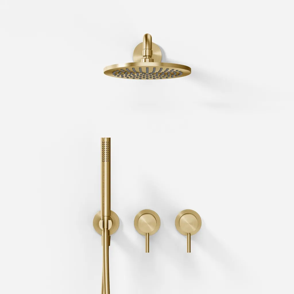 Semplice SBR801 S05 - Shower set Rain DeLuxe Ø20 cm, Wall, PVD Brushed Brass