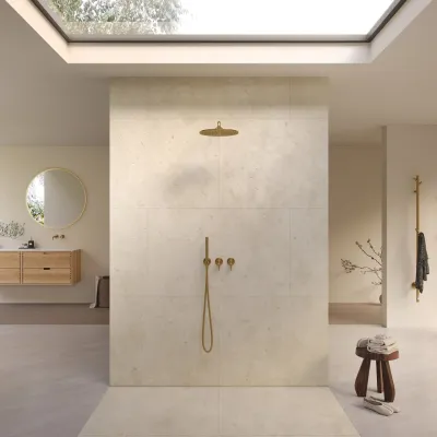 Semplice SBR801 S07 - Shower set, Rain DeLuxe Ø30 cm, Wall, PVD Brushed Brass