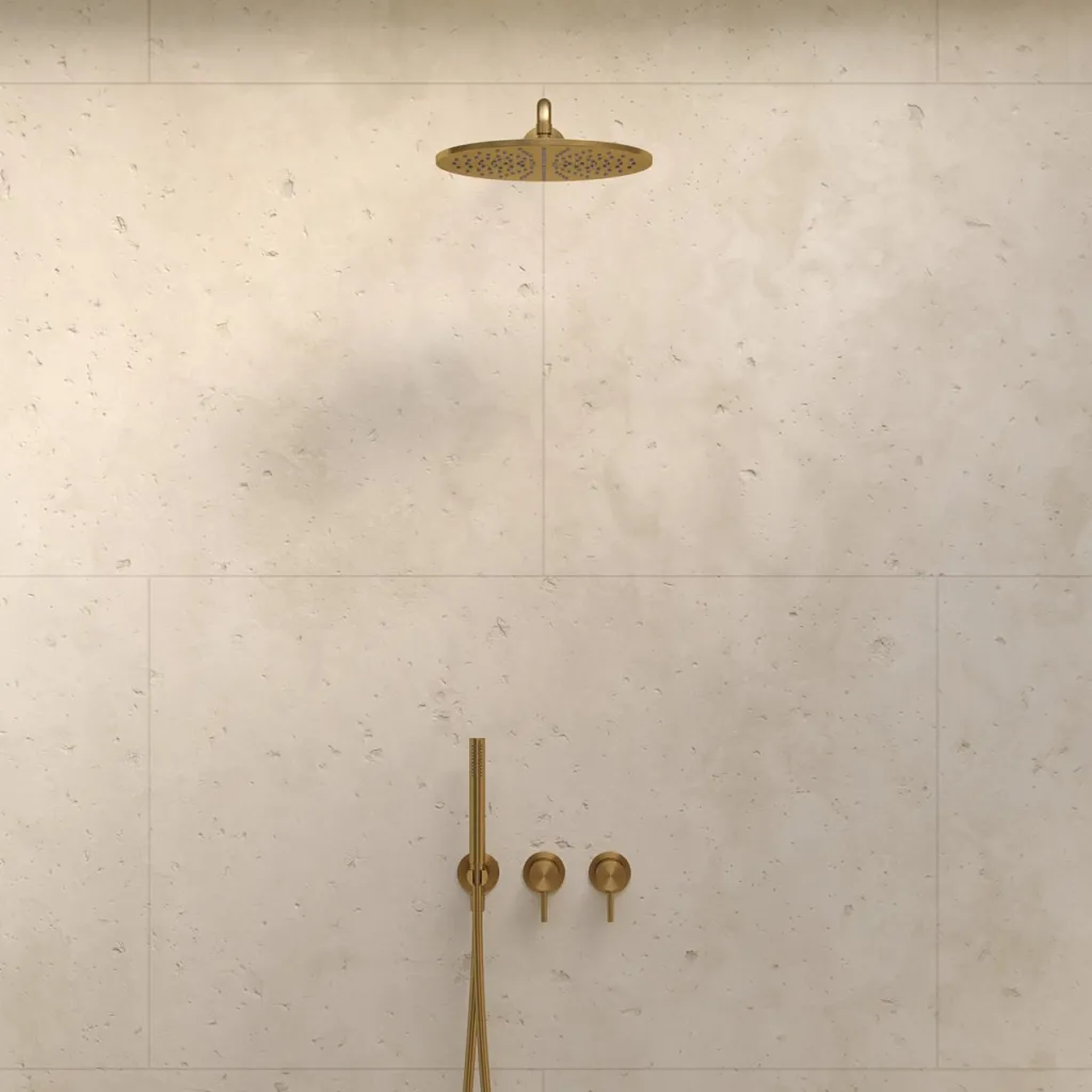 Semplice SBR801 S07 - Shower set, Rain DeLuxe Ø30 cm, Wall, PVD Brushed Brass