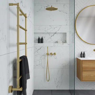 Semplice SBR801 S07 - Shower set, Rain DeLuxe Ø30 cm, Wall, PVD Brushed Brass