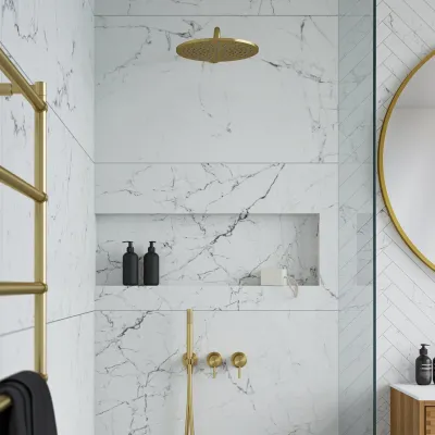 Semplice SBR801 S07 - Shower set, Rain DeLuxe Ø30 cm, Wall, PVD Brushed Brass