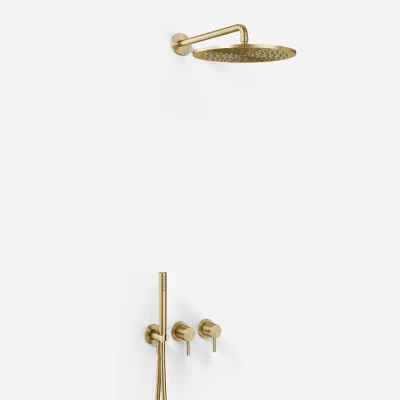 Semplice SBR801 S07 - Shower set, Rain DeLuxe Ø30 cm, Wall, PVD Brushed Brass