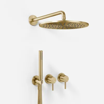 Semplice SBR801 S07 - Shower set, Rain DeLuxe Ø30 cm, Wall, PVD Brushed Brass