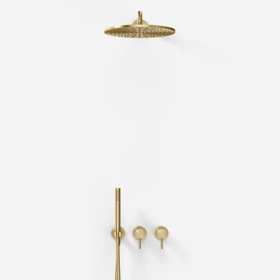 Semplice SBR801 S07 - Shower set, Rain DeLuxe Ø30 cm, Wall, PVD Brushed Brass
