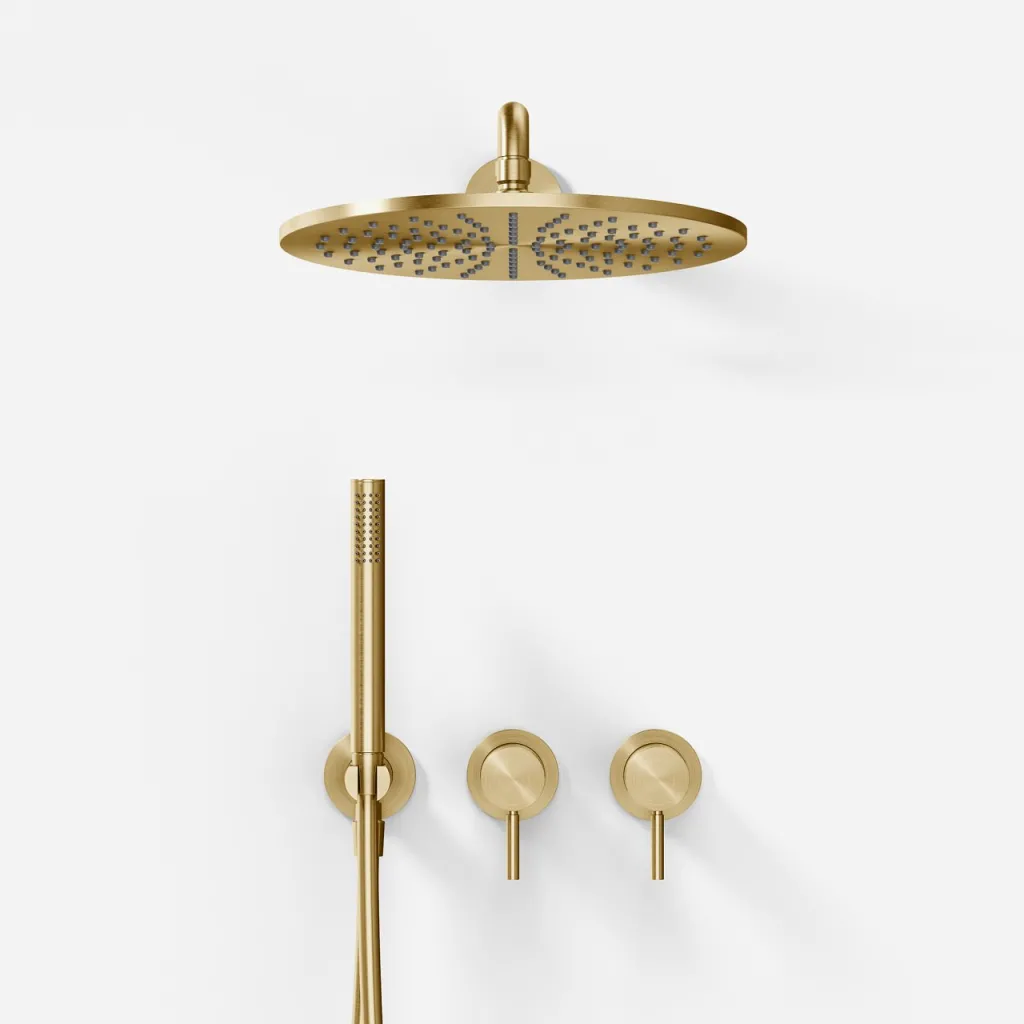 Semplice SBR801 S07 - Shower set, Rain DeLuxe Ø30 cm, Wall, PVD Brushed Brass