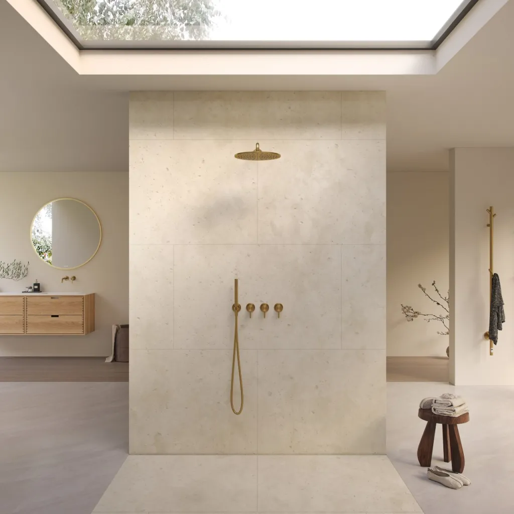 Semplice STB801 S07 - Rain DeLux SmartTerm Ø30 cm EasyClean, Wall, PVD Brushed Brass