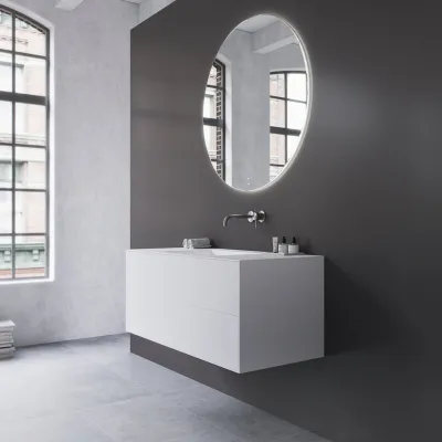 Copenhagen Chic 120 - MKII, Cabinet, 2 drawers, sink & body in Glacier White Corian® and fronts in Matt white