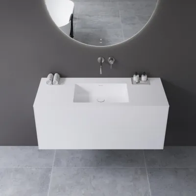 Copenhagen Chic 120 - MKII, Cabinet, 2 drawers, sink & body in Glacier White Corian® and fronts in Matt white
