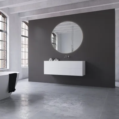 Copenhagen Chic 140 - MKII, Cabinet, 6 drawers, sink & body in Glacier White Corian® and fronts in Matt white