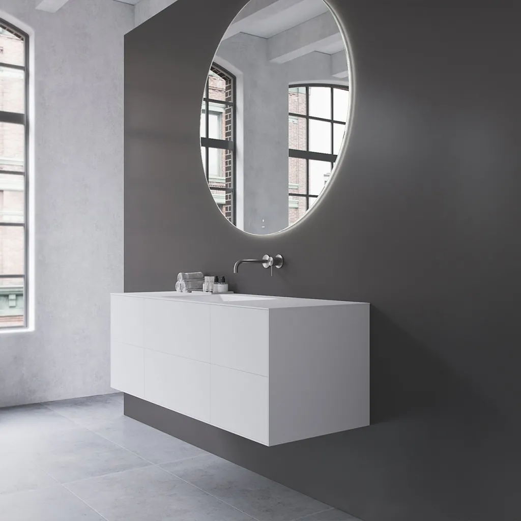 Copenhagen Chic 140 - MKII, Cabinet, 6 drawers, sink & body in Glacier White Corian® and fronts in Matt white