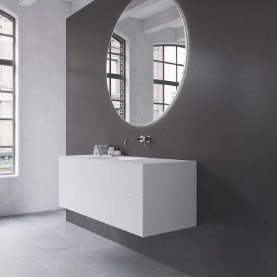 Copenhagen Chic 140 - MKII, Cabinet, 6 drawers, sink & body in Glacier White Corian® and fronts in Matt white