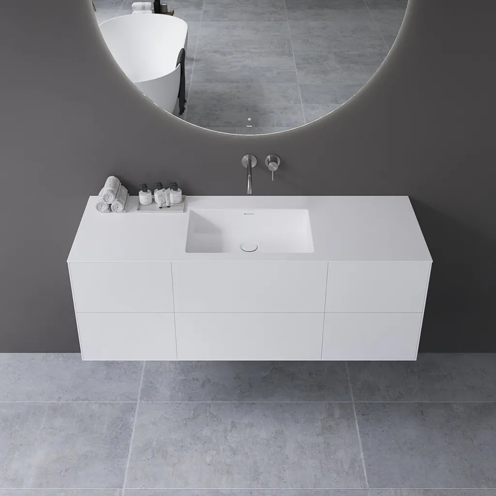 Copenhagen Chic 140 - MKII, Cabinet, 6 drawers, sink & body in Glacier White Corian® and fronts in Matt white