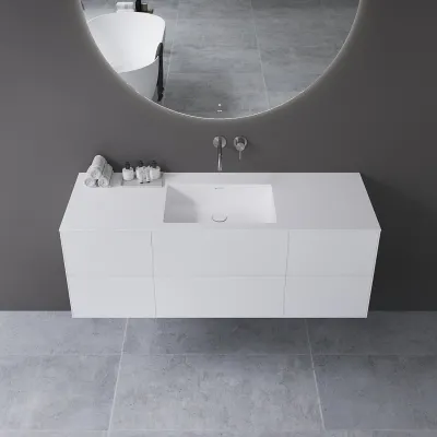 Copenhagen Chic 140 - MKII, Cabinet, 6 drawers, sink & body in Glacier White Corian® and fronts in Matt white
